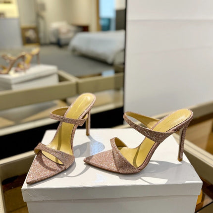GIANVITO ROSSI 26S HEELED SANDALS 105 MM IN ROSE GOLD GLITTER