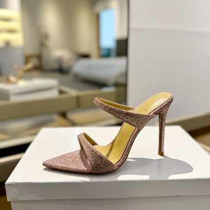GIANVITO ROSSI 26S HEELED SANDALS 105 MM IN ROSE GOLD GLITTER