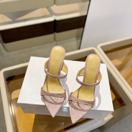 GIANVITO ROSSI 26S HEELED SANDALS 105 MM IN ROSE GOLD GLITTER