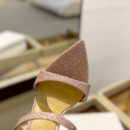 GIANVITO ROSSI 26S HEELED SANDALS 105 MM IN ROSE GOLD GLITTER