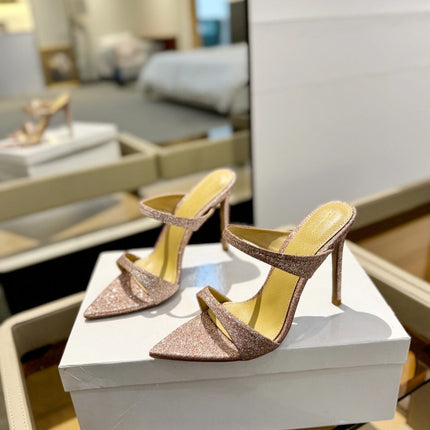 GIANVITO ROSSI 26S HEELED SANDALS 105 MM IN ROSE GOLD GLITTER