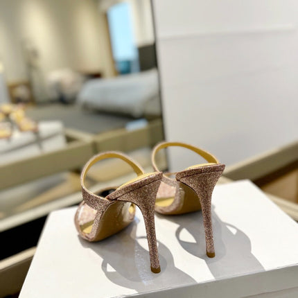 GIANVITO ROSSI 26S HEELED SANDALS 105 MM IN ROSE GOLD GLITTER