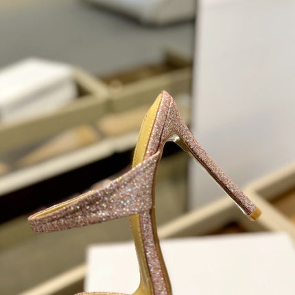 GIANVITO ROSSI 26S HEELED SANDALS 105 MM IN ROSE GOLD GLITTER
