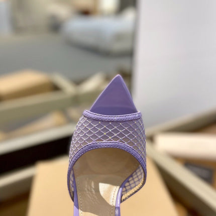 GIANVITO ROSSI 26S HEELED SANDALS 105 MM IN LIGHT PURPLE MESH FABRIC AND CALFSKIN