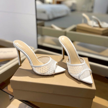 GIANVITO ROSSI 26S HEELED SANDALS 105 MM IN WHITE MESH FABRIC AND CALFSKIN