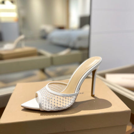 GIANVITO ROSSI 26S HEELED SANDALS 105 MM IN WHITE MESH FABRIC AND CALFSKIN