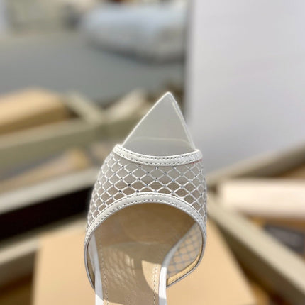 GIANVITO ROSSI 26S HEELED SANDALS 105 MM IN WHITE MESH FABRIC AND CALFSKIN