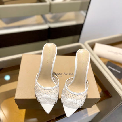 GIANVITO ROSSI 26S HEELED SANDALS 105 MM IN WHITE MESH FABRIC AND CALFSKIN