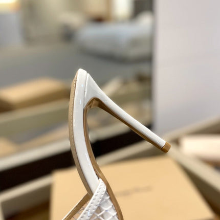 GIANVITO ROSSI 26S HEELED SANDALS 105 MM IN WHITE MESH FABRIC AND CALFSKIN