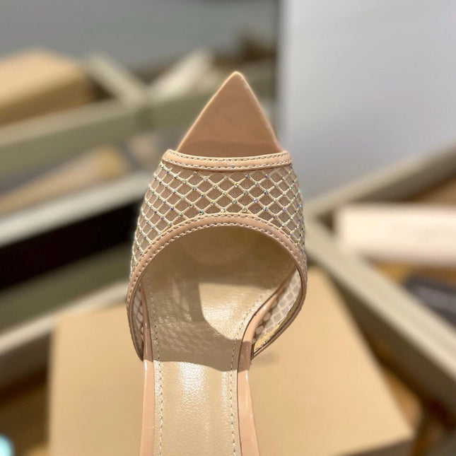 GIANVITO ROSSI 26S HEELED SANDALS 105 MM IN NUDE MESH FABRIC AND CALFSKIN