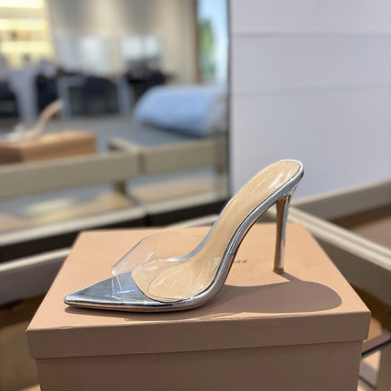 GIANVITO ROSSI 26S HEELED SANDALS 105 MM IN SILVER CALFSKIN