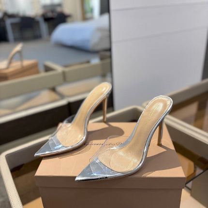 GIANVITO ROSSI 26S HEELED SANDALS 105 MM IN SILVER CALFSKIN