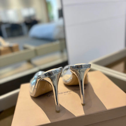 GIANVITO ROSSI 26S HEELED SANDALS 105 MM IN SILVER CALFSKIN