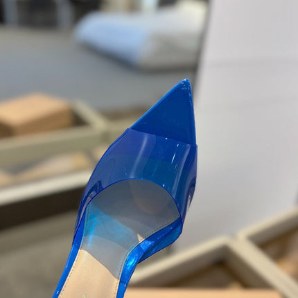 GIANVITO ROSSI 26S HEELED SANDALS 105 MM IN BLUE CALFSKIN