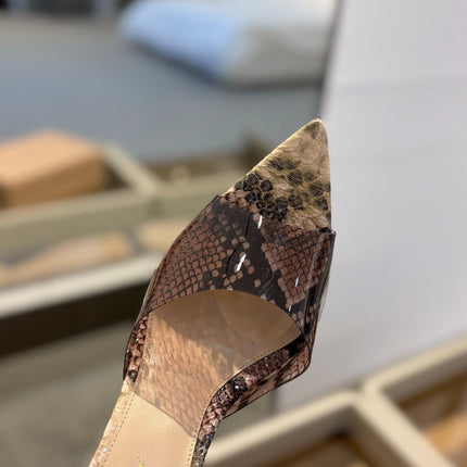 GIANVITO ROSSI 26S HEELED SANDALS 105 MM IN PINKISH BROWN SNAKESKIN
