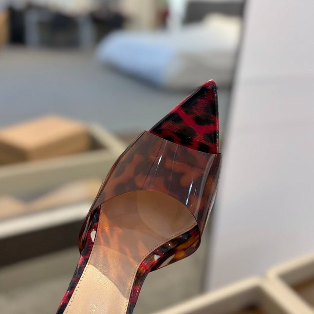 GIANVITO ROSSI 26S HEELED SANDALS 105 MM IN RED AND BLACK LEOPARD PRINT CALFSKIN