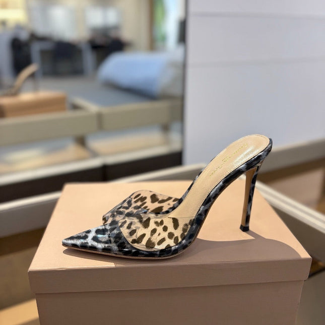 GIANVITO ROSSI 26S HEELED SANDALS 105 MM IN GREY AND BLACK LEOPARD PRINT CALFSKIN