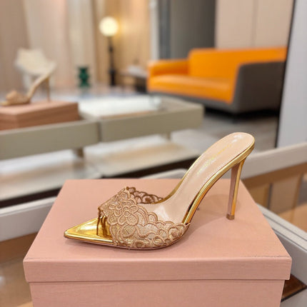 GIANVITO ROSSI 26S HEELED SANDALS 105 MM IN GOLD LACE AND LAMBSKIN