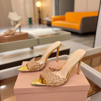 GIANVITO ROSSI 26S HEELED SANDALS 105 MM IN GOLD LACE AND LAMBSKIN