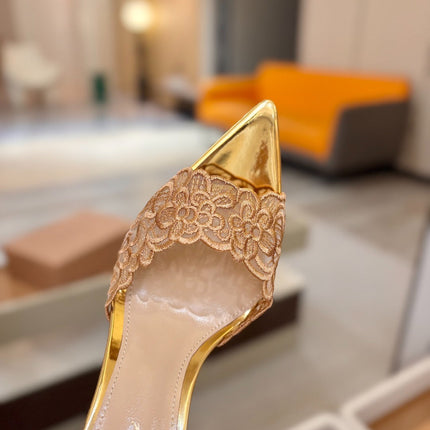 GIANVITO ROSSI 26S HEELED SANDALS 105 MM IN GOLD LACE AND LAMBSKIN