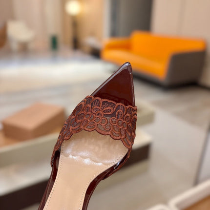 GIANVITO ROSSI 26S HEELED SANDALS 105 MM IN DARK BROWN LACE AND LAMBSKIN