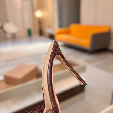 GIANVITO ROSSI 26S HEELED SANDALS 105 MM IN DARK BROWN LACE AND LAMBSKIN