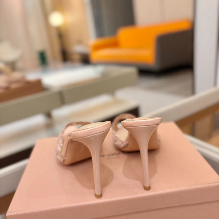 GIANVITO ROSSI 26S HEELED SANDALS 105 MM IN NUDE LACE AND LAMBSKIN