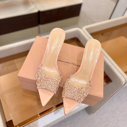 GIANVITO ROSSI 26S HEELED SANDALS 105 MM IN NUDE LACE AND LAMBSKIN
