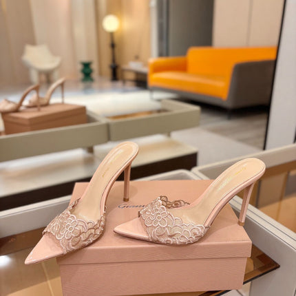 GIANVITO ROSSI 26S HEELED SANDALS 105 MM IN NUDE LACE AND LAMBSKIN