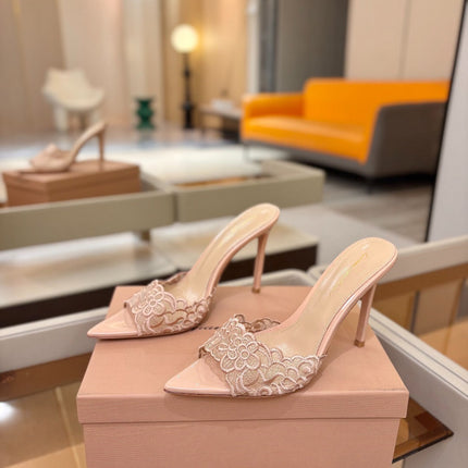 GIANVITO ROSSI 26S HEELED SANDALS 105 MM IN NUDE LACE AND LAMBSKIN