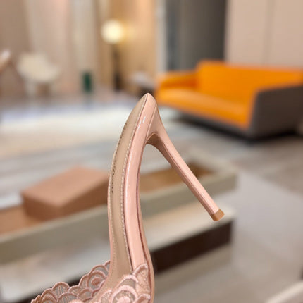 GIANVITO ROSSI 26S HEELED SANDALS 105 MM IN NUDE LACE AND LAMBSKIN