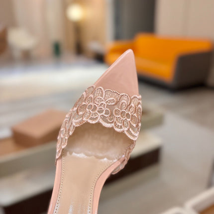 GIANVITO ROSSI 26S HEELED SANDALS 105 MM IN NUDE LACE AND LAMBSKIN