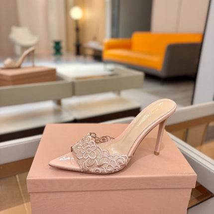 GIANVITO ROSSI 26S HEELED SANDALS 105 MM IN NUDE LACE AND LAMBSKIN