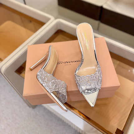 GIANVITO ROSSI 26S HEELED SANDALS 105 MM IN SILVER LACE AND LAMBSKIN