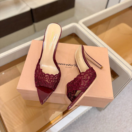 GIANVITO ROSSI 26S HEELED SANDALS 105 MM IN DARK RED LACE AND LAMBSKIN