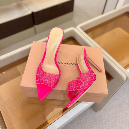 GIANVITO ROSSI 26S HEELED SANDALS 105 MM IN PINK LACE AND LAMBSKIN