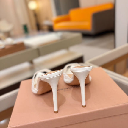 GIANVITO ROSSI 26S HEELED SANDALS 105 MM IN WHITE LACE AND LAMBSKIN
