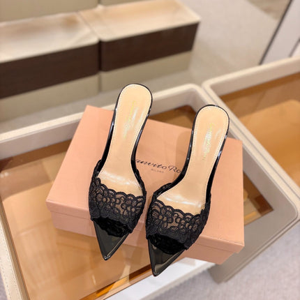 GIANVITO ROSSI 26S HEELED SANDALS 105 MM IN BLACK LACE AND LAMBSKIN
