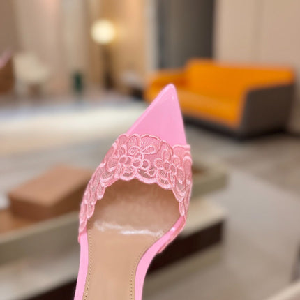 GIANVITO ROSSI 26S HEELED SANDALS 105 MM IN LIGHT PINK LACE AND LAMBSKIN