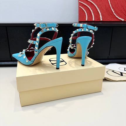 VALENTINO 26S ROCKSTUD SLINGBACK PUMPS 100 MM IN BLUE CALFSKIN