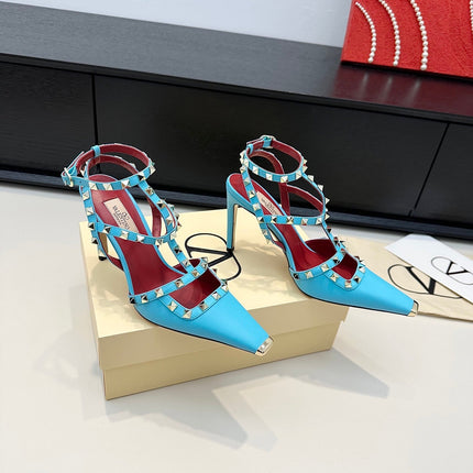VALENTINO 26S ROCKSTUD SLINGBACK PUMPS 100 MM IN BLUE CALFSKIN