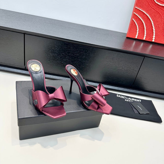 YSL 26S HEELED SANDALS 105 MM IN DARK RED SATIN