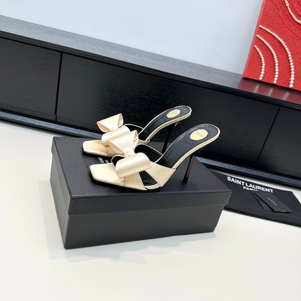 YSL 26S HEELED SANDALS 105 MM IN BEIGE SATIN