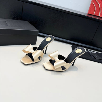 YSL 26S HEELED SANDALS 105 MM IN BEIGE SATIN
