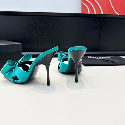 YSL 26S HEELED SANDALS 105 MM IN TIFFANY BLUE SATIN