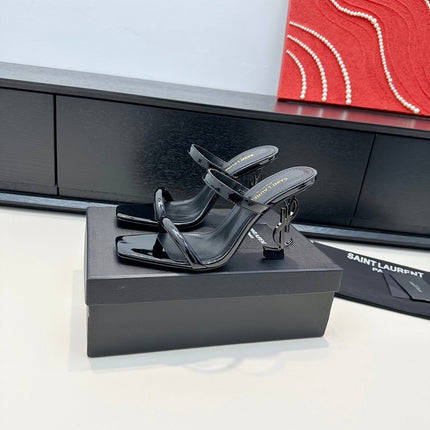YSL 26S DOUBLE-STRAP HEELED SANDALS 100 MM IN BLACK CALFSKIN