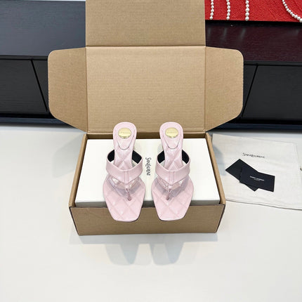 YSL 26S QUILTED THONG SANDALS 50 MM IN PASTEL PINK LAMBSKIN