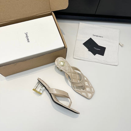 YSL 26S QUILTED THONG SANDALS 50 MM IN BEIGE LAMBSKIN