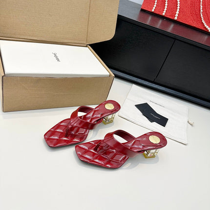 YSL 26S QUILTED THONG SANDALS 50 MM IN DARK RED LAMBSKIN