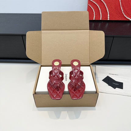 YSL 26S QUILTED THONG SANDALS 50 MM IN DARK RED LAMBSKIN